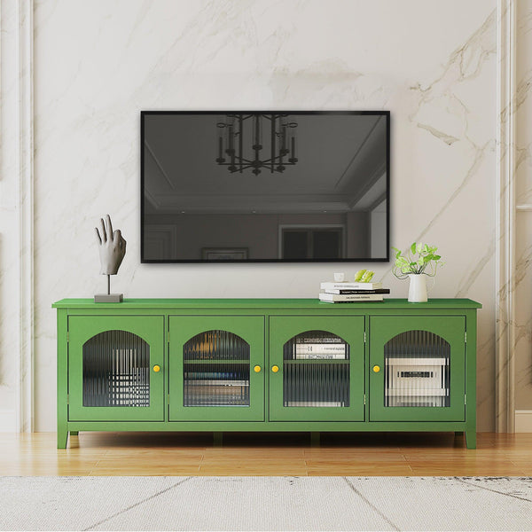 71-inch stylish TV cabinet, TV frame, TV stand，solid wood frame, Changhong glass door, antique green, can be placed in the children's room,bedroom， living room, wherever you need image