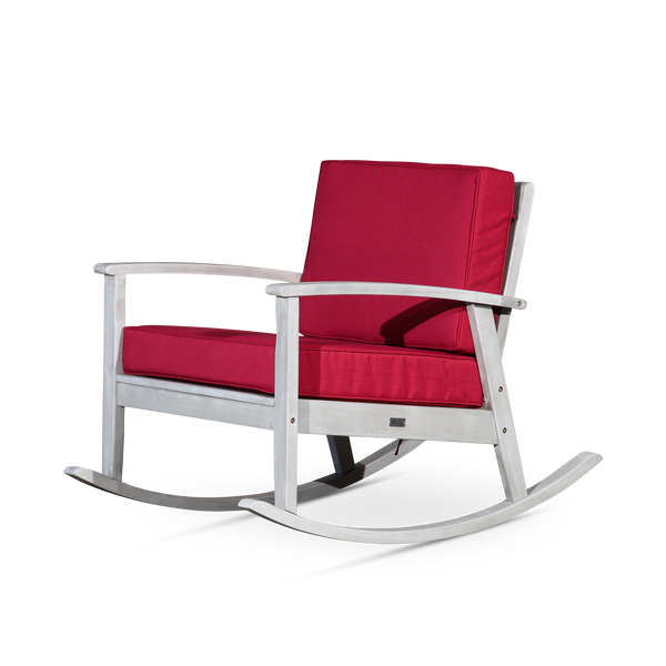 Eucalyptus Rocking Chair with Cushions, Silver Gray Finish, Burgundy Cushions image
