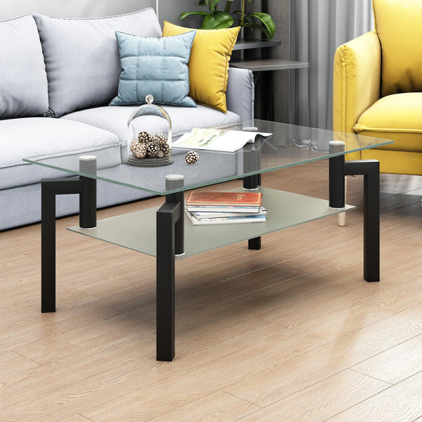 Rectangle Black Glass Coffee Table, Clear Coffee Table，Modern Side Center Tables for Living Room， Living Room Furniture image