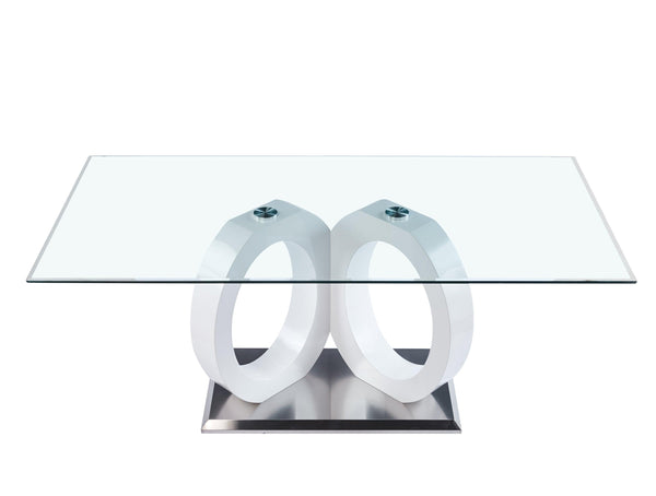 Modern Design Tempered Glass Dining Table with White MDF Middle Support and Stainless Steel Base image