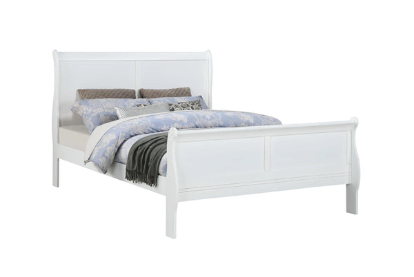 Louis Phillipe White Full Size Panel Sleigh Bed Solid Wood Wooden Bedroom Furniture image