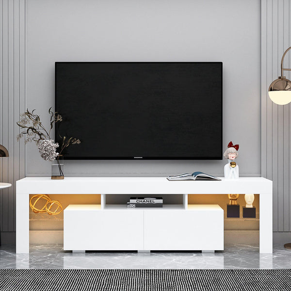 Modern White TV Stand, 20 Colors LED TV Stand w/Remote Control Lights image