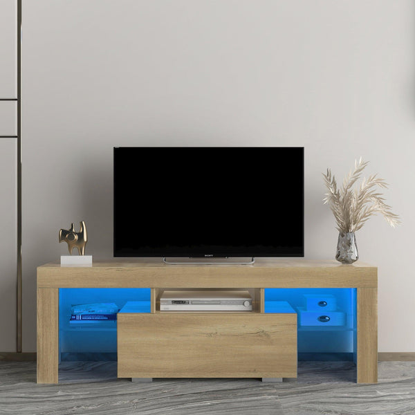 TV Stand with LED RGB Lights,Flat Screen TV Cabinet, Gaming Consoles - in Lounge Room, Living Room and Bedroom,Rustic oak image