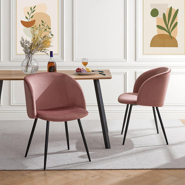 Upholstered velvet dining armrest chair set of 2 (Pink) Metal Legs image