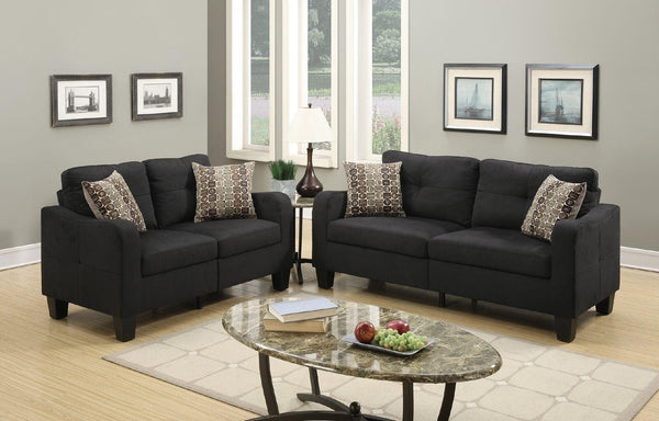 Living Room Furniture 2pc Sofa Set Black Polyfiber Sofa And Loveseat w pillows Cushion Couch image