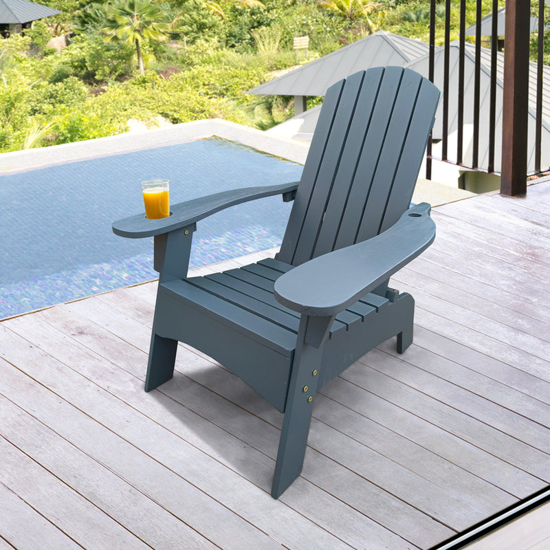 Outdoor or indoor Wood  Adirondack chair with an hole to hold umbrella on the arm ,Gray image