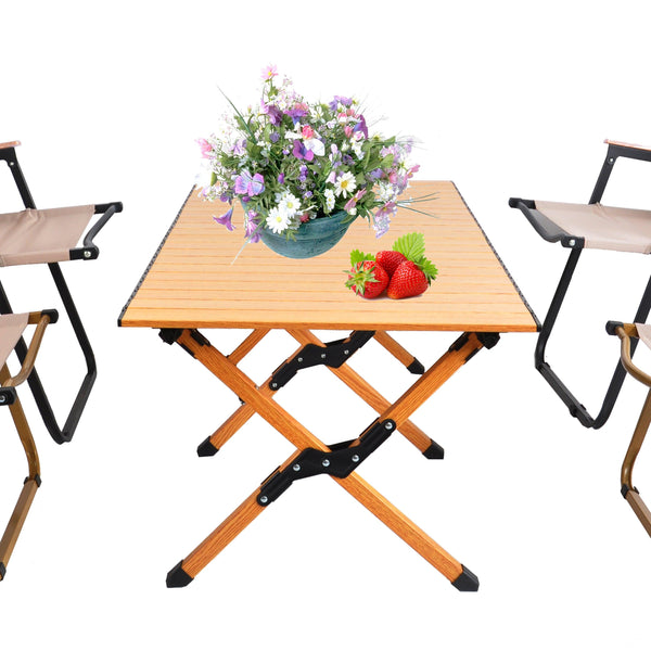 Portable picnic table, rollable aluminum alloy table top, with folding solid X-shaped frame, and handbag ZB1003MW image