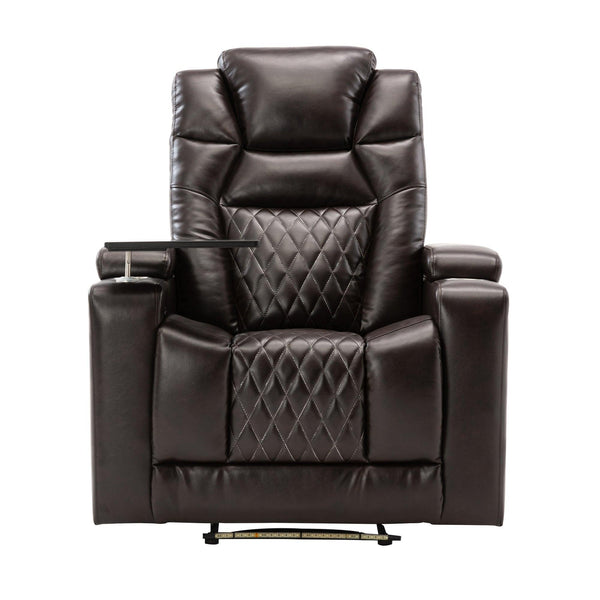 Motion Recliner with USB Charging Port and Hidden ArmStorage, Home Theater Seating with 2 Convenient Cup Holders Design and 360° Swivel Tray Table image