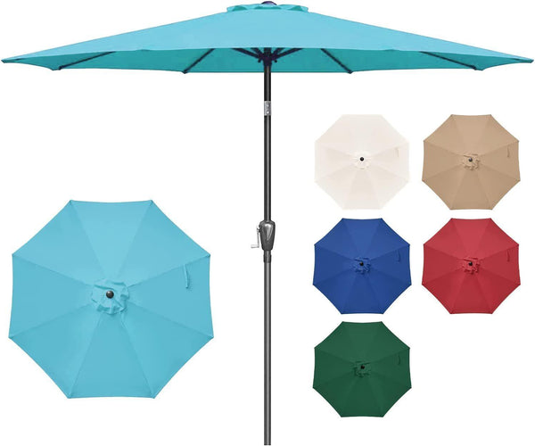 Simple Deluxe 9' Patio Umbrella Outdoor Table Market Yard Umbrella with Push Button Tilt/Crank, 8 Sturdy Ribs for Garden, Deck, Backyard, Pool, Turquoise image