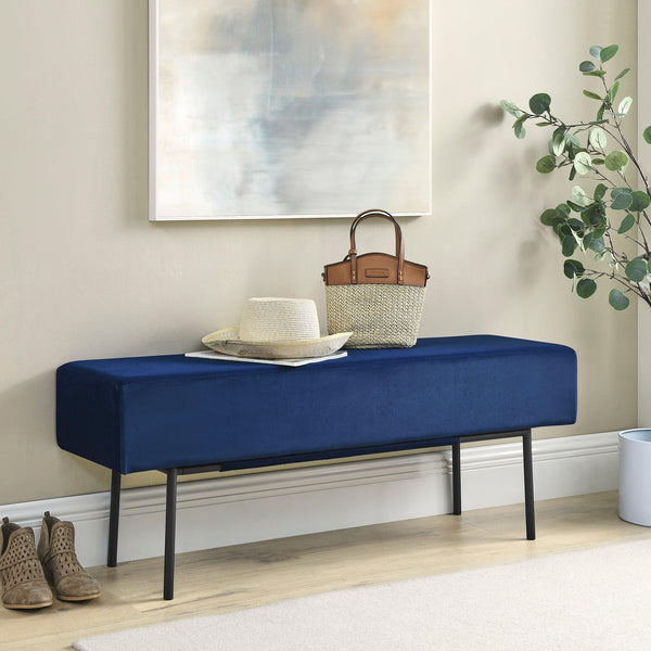 Contemporary Style Bedroom Velvet Upholstered Bench, Blue,( 45'' x13''x 17''） image