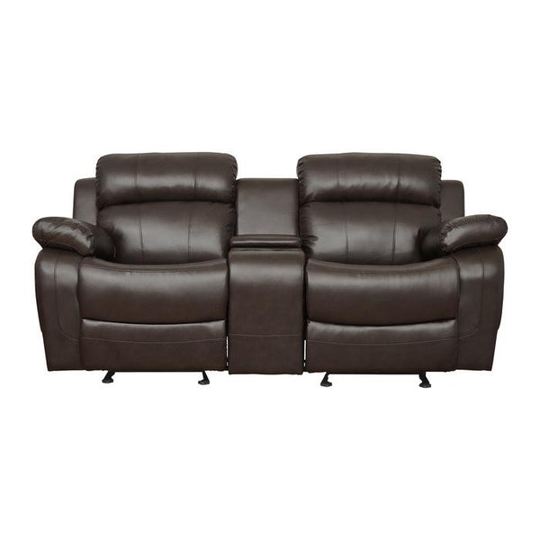 Homelegance Furniture Marille Double Glider Reclining Loveseat with Center Console in Brown image