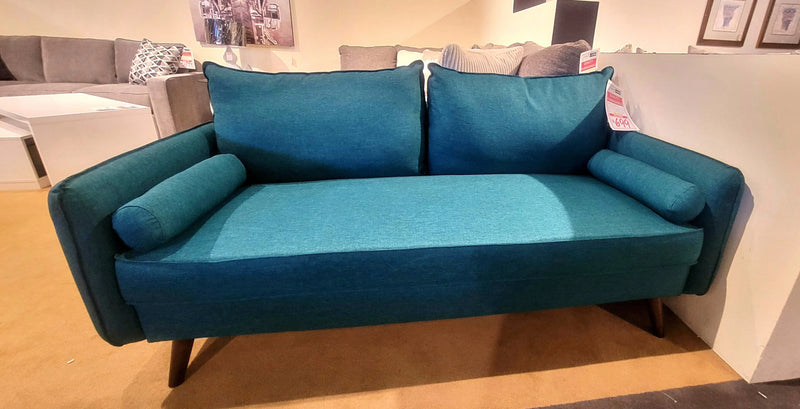Revive Collection. 72" Sofa w/2 bolster Pillows included in Teal Fabric