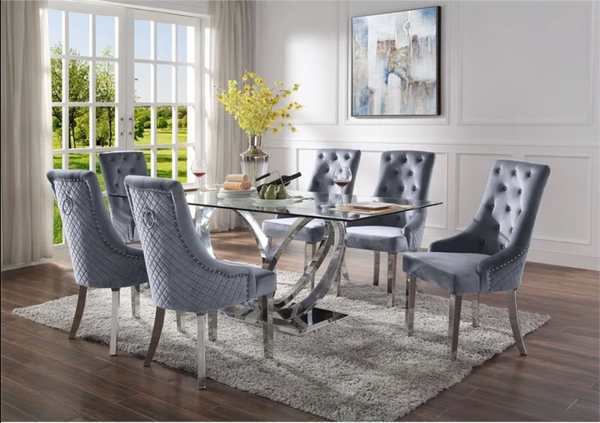 Finley Clear Glass & Mirrored Silver Finish Dining Room Set image